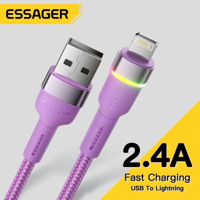 สายสำหรับ iPhone USB LED Essager 13 12 11 Pro Max XRS 8 7 Plus 6S,ที่ชาร์จความเร็วสูงสายข้อมูลสายชาร์จ