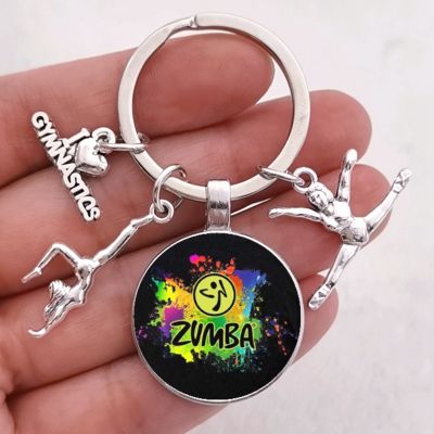 【CW】♕  Fashion Zumba Glass Keychain Photo Sport Gymnastics key ring I love Jewelry