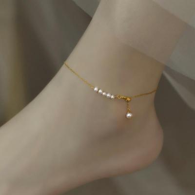 ZHIXI Natural Freshwater Pearl Anklet 14K Gold Filled Exquisite Jewelry Ladies Party Adjustable Adjustable Bead Handmade Anklet,