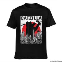 Catzilla เสื้อยืดแขนสั้นพิมพ์ลายแมวสไตล์ญี่ปุ่นวินเทจสําหรับผู้ชาย