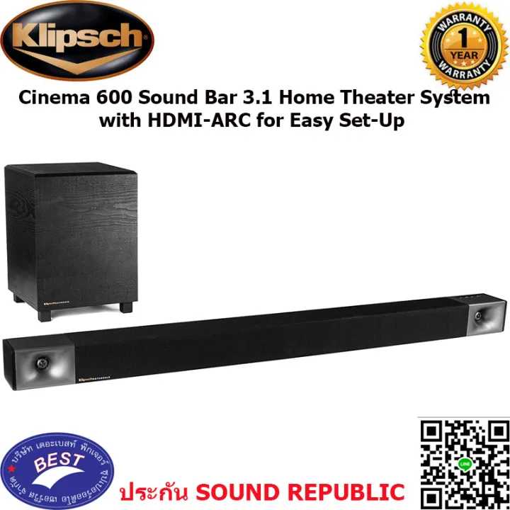 Klipsch Cinema 600 Sound Bar 3.1 Home Theater System with HDMIARC for
