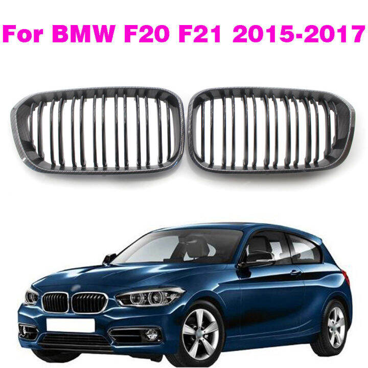 คาร์บอนไฟเบอร์สีไตเปลี่ยนด้านหน้าย่างสำหรับ-bmw-f20-f21-lci-2015-2016-2017-16i-118i-120i-abs-เงาสีดำกระจังหน้า