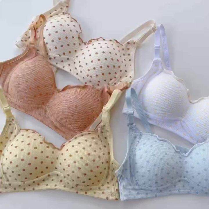 Girl Polka Dot Small Breast Bra Wireless Underwear Female Thin Push up