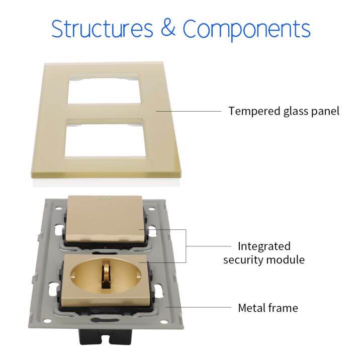 bingoelec-golden-crystal-glass-panel-1-2-3gang-1-2-way-pass-through-on-off-light-switch-stair-wall-switch-with-eu-socket