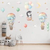 Cute Animals Hot Air Balloon Wall Stickers for Children Kids Rooms Girls Boys Baby Room Decoration Bear Giraffe Bunny Wallpaper Stickers