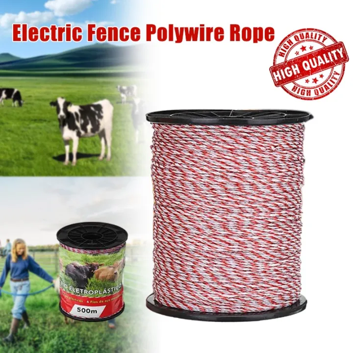 500M Coiled Wire Poly Rope Electric Fence Rope Red and White Strip