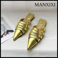 MANXIXI รองเท้าโลฟเฟอร์ส้นเตี้ยแฟชั่นสำหรับผู้หญิงรองเท้าแตะสวยๆ (ขนาด35-39)