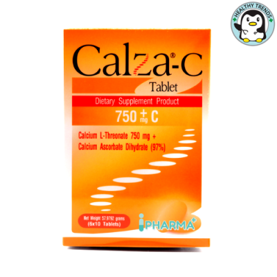 CalZa C Tablet แคลซ่า ซี แคลเซียม แอล- ทรีโอเนต 750 mg. + ซี ชนิดเม็ด  60 เม็ด (Healthy Trends)