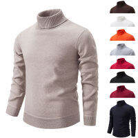 9สีฤดูใบไม้ร่วงและฤดูหนาวใหม่ผู้ชาย Pullover คอสูงสลิมฟิตสีทึบอเนกประสงค์ถักสบายๆ Layerup ด้านบน