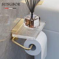 Bathroom Wood Paper Holder Wall Mounted Phone Rack Toilet Tissue Shelf Bathroom Accessories Acrylic Paper Towel Dispenser