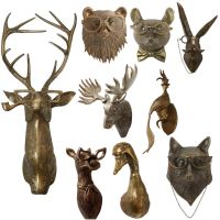 Stag Deer Head Wall Sculpture Artificial Deer Head Antlers Wall Decor Deer Head Wall Mount Geometric Stag with Glasses and Pipe