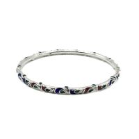 DSP กำไลเงินลงยาลายคลื่นน้ำทะเล เงินแท้ 925 : DSP 925 Sterling Silver Enameled Rounded Bangle [GEM0032]