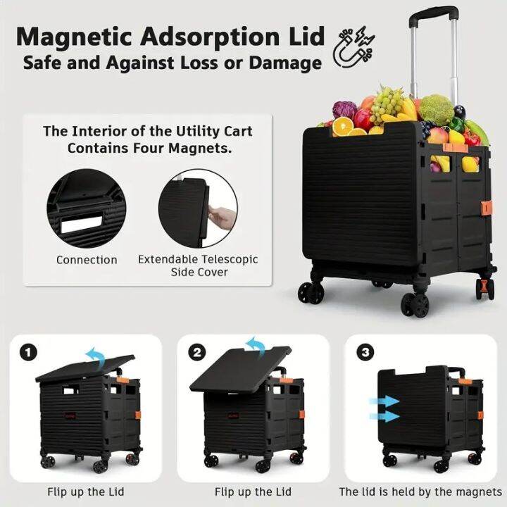 Pigeon Home Foldable Utility Cart Folding Portable Rolling Crate With