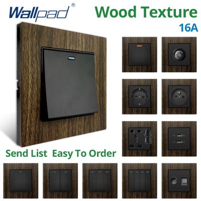 Wallpad Wood Texture Aluminum Alloy Panel EU Sockets And Switches LED Dimmer 1/2/3/4 Gang 1/2 Way 2 USB Fast Charge Port 220V