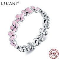 LEKANI S925 Sterling Silver Rings For Women Pink Garland Silver Color Ring Anniversary Gifts Party Accessories Fine Jewelry