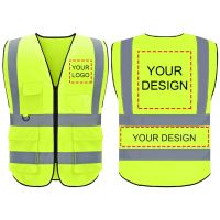 Reflective Safety Vest High Visibility Night Work Security Sleeveless Yellow Vest Construction Workwear Zipper Pockets Adultsr