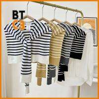 BTC3 บางและบาง เสื้อคลุมแหลม ลายทางลาย ถักนิตติ้ง ป้องกันคอ ลำลองแบบสบายๆ ปกเสื้อปลอม ฤดูหนาวฤดูใบไม้ร่วงฤดูหนาว