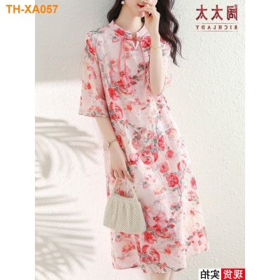 นาง Kuo วรรณกรรมย้อนยุคปรับปรุง cheongsam 2023 ใหม่สไตล์จีนชุดแม่หญิงวัยกลางคนและผู้สูงอายุหญิง