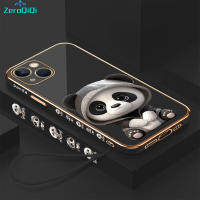 เคสโทรศัพท์ ZeroQiQi สำหรับ iPhone 15 Plus 15 Pro 15 15 Pro Max กรอบลายขอบสี่เหลี่ยมหมีแพนด้าน่ารักการ์ตูนชุบเคสโทรศัพท์นิ่มสุดหรู