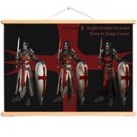 1ชิ้น Vintage Home Decor Knights Templar Art โปสเตอร์ผ้าใบเลื่อนภาพวาดไม้แกน V0สำหรับแขวนผนัง