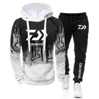 Daiwa Fishing Print New Set Mens High Street Gradient Hoodies Casual Sweatpant Sets Jackets Sport Suits Hip Hop Coats + Trousers