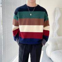 2023 Musim Gur Pelangi เสื้อกันหนาว Rajut Untuk Pria Longgar ฮิปฮอป Crewneck Rajut Tarik Homme Kasual Jumper Natal Pakaian