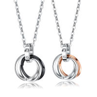 Opk Korean Style Couple Ornament Wholesale New Rhinestone Three-Ring Type Pure Steel Necklace Couple Titanium Steel Necklace