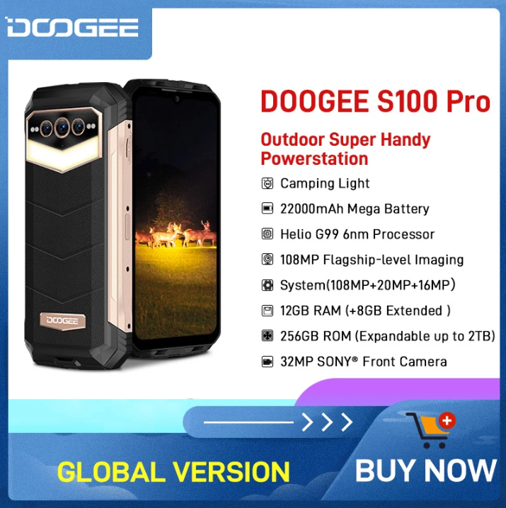Doogee S100 Pro Rugged Phone 658 Display Cellphone 12gb256gb Helio G99 6nm 108mp Main Camera 5992