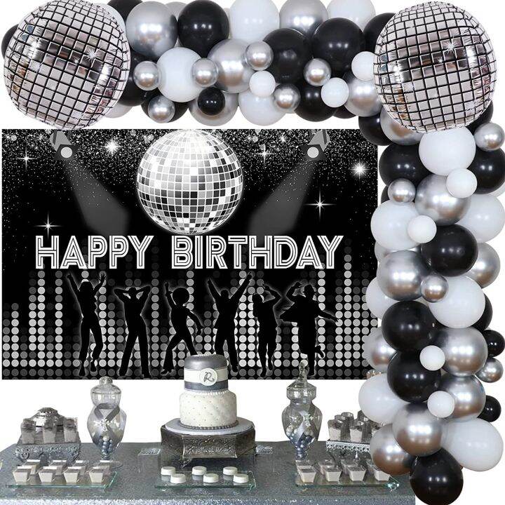 JOYMEMO Disco Birthday Party Decorations For Adults - Black Silver ...