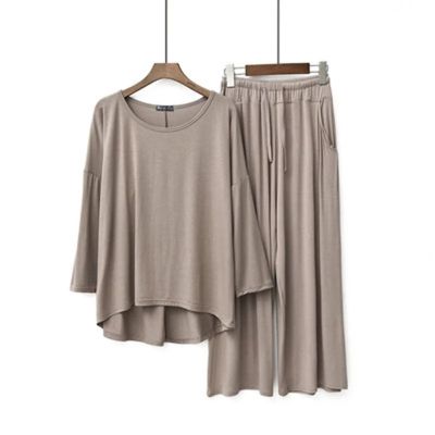 Plus size 7XL 150KG Women Modal Pajamas Sets Summer Short Sleeve Top and Calf-Length Pants Women Soft Sleepwear Suit Sleepwear