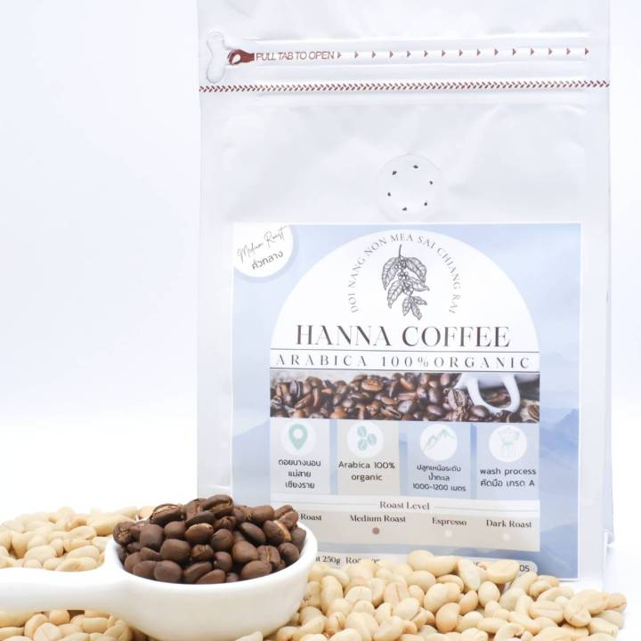 เมล็ดกาแฟคั่วกลาง-ดอยนางนอน-เชียงราย-arabica-เกรด-a-peaberry-250g-hanna-coffee