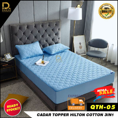 Gedung Cadar Getah keliling Topper HILTON Set 3 IN 1 Plain Ho Size Queen Full Cover Premium Cotton Fitted