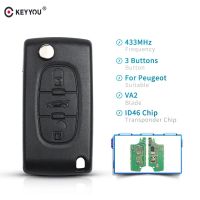 Keyyou Kunci Remote Mobil 3ปุ่มพับได้433Mhz สำหรับ Peugeot Berlingo 307กุญแจ308 407พร้อม Ce0536ใบมีด Va2