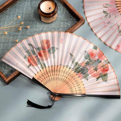 Fan folding fan, ancient style womens Hanfu, summer dance, Chinese style dance, folding classical clothing, carrying tassel, small bamboo fan  8EM1