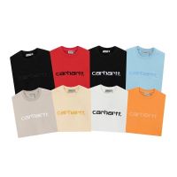 Carhartt เสื้อยืดคอกลมชายหญิง,เสื้อปักลายตัวอักษรเสื้อคอกลมเสื้อลำลอง