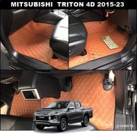 พรมปูพื้นรถยนต์ 6D MITSUBISHI TRITON 4ประตู ปี2015-23 พรม6D QJ VIP หนาพิเศษ สีน้ำตาล เต็มคัน 3ชิ้น