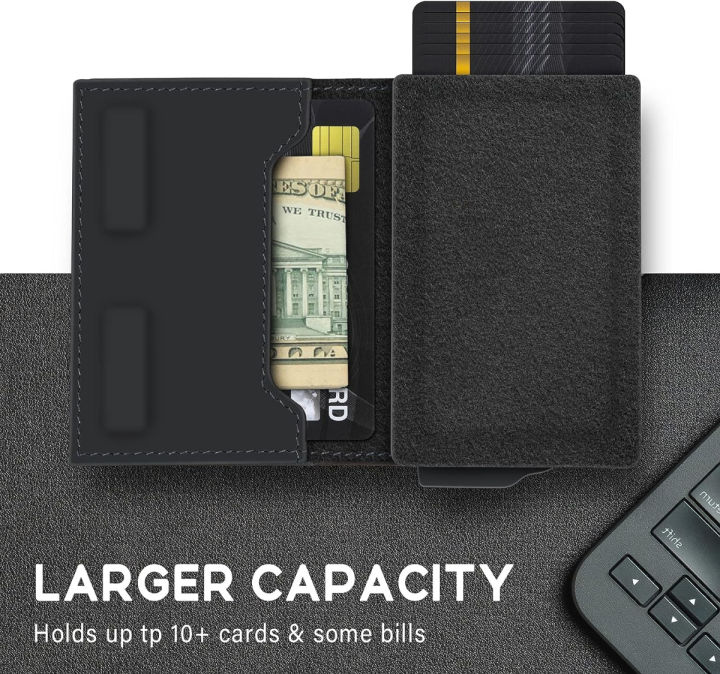 gaochale-credit-card-holder-top-grain-leather-rfid-blocking-smart-pop-up-minimalist-wallet-slim-wallet-for-men-up-to-11-cards-black-aw