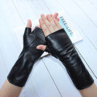 New Women Fashion Long Genuine Leather Black Sheepskin Driving Outdoor Fingerless s Spring and Autumn