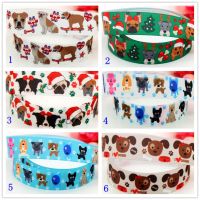 DHK 7/8 5yards bulldog dog christmas printed grosgrain ribbon headwear hair bow diy party decoration OEM 22mm C1210 Gift Wrapping  Bags