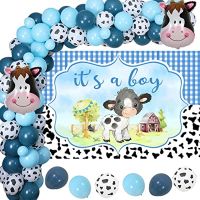 Sursursurprise Farm Animals Theme Party Decoration, Cow Baby Shower Balloons &amp; Garland Arch Kit, It S A Boy Blue Dairy Cattle Backdrop With Cow Print Balloons Cowboy Theme Supplies For Kids Birthday Party