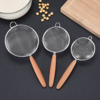 【2023】Mesh Stainless Steel Strainer Sieve Wooden Grain Handl Egg Filter Colanders Coffee Tea Filtering Food Kitchen Accessories