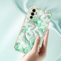 V23E เคสสำหรับ Vivo โทรศัพท์4G 5G Y75 S12 S10E V23 4G ลายดอกไม้สไตล์ภาพวาดสีน้ำมันแบนเปลือกเคสนิ่มเคลือบอิเล็คโทรเพลทสายคล้อง