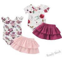 【hot sale】 ❒✁ C10 Baju Baby Girl 0-18 Months Newborn Baby Clothing Infant Girls Princess Dress Short Sleeve Floral Printed Rmeper Cake Lace Skirt 2Pcs Baby Girl Dress Set Baju Budak Perempuan