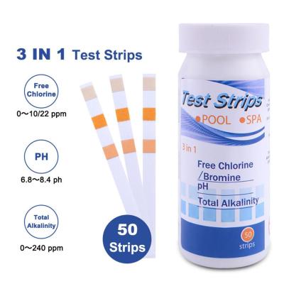 50Pcs 3 In 1 Outdoor Indoor Pool Test Strips Water Quality Strip pH Value Paper Swimming Pool Spa Hot Tubs Aquarium Fish Tanks Inspection Tools