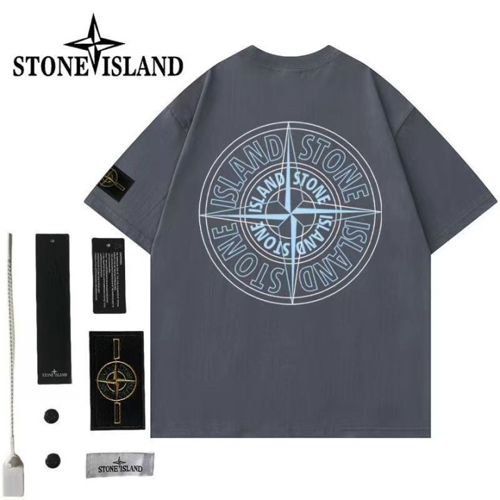stone-lsland-เสื้อยืดคู่รักทำจากผ้าฝ้ายพิมพ์ลายสโตนไอซ์แลนด์-เสื้อยืดคู่รักคอกลมใส่สบายสำหรับผู้ชายและผู้หญิง