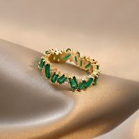 Luxury Green Crystal Irregular Gold Colour Rings Woman New Arriving Neo Goth Jewelry High Level Set Accessories For Korean Fashion Girls