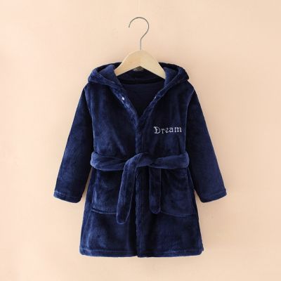 Autumn Winter Long Hooded Nightgown Children Flannel Home Sleepwear 1-5Y Kids Boys Girls Robes Bathrobe