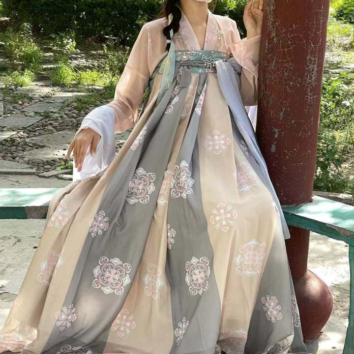 เทเสื้อผ้าจีนดั้งเดิม-ยาวเท-ถังทำฟื้นฟู-hanfu-หญิงหน้าอกเดียวชิ้นเดียวสไตล์จีนทุกวัน