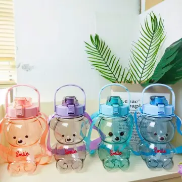 Kawaii Bear Teddy Bear Water Bottle For Kids 1L Tumbler With Straw