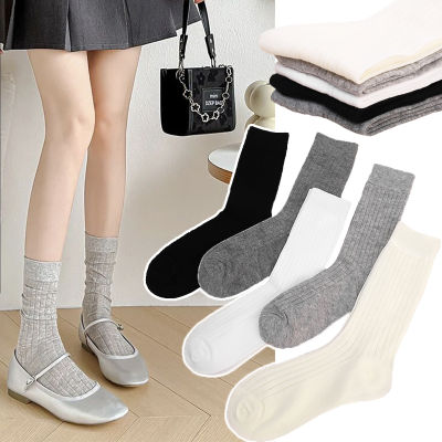 Japanese Pile Socks Thin Section Hollow Vertical Stripes Calf Socks Womens All-match Black and White Gray Stockings JK Ballet Socks